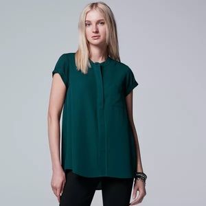 Women’s Vera Wang Green Petite Button Up Short Sleeve Popover Blouse Size XL